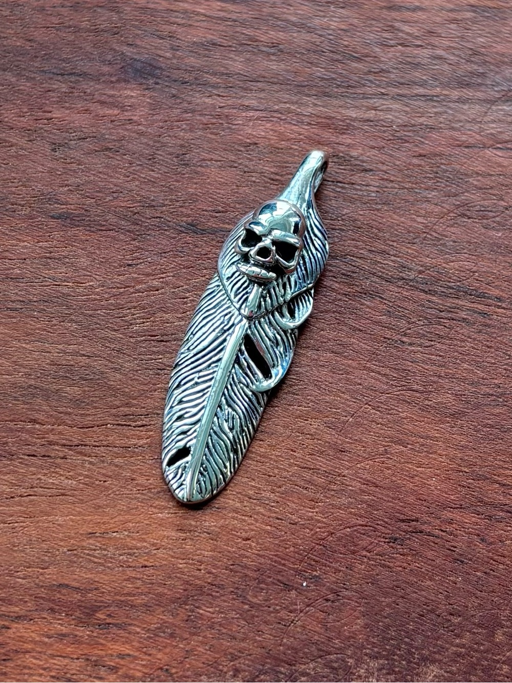 Skull Feather Pendant - Sterling Silver Unisex Men’s Jewelry